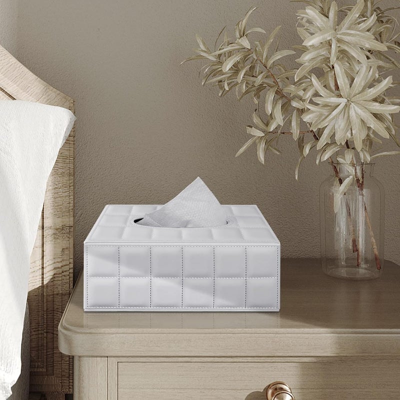 XNONE Tissue Box Cover Rectangle Tissue Box Holder PU Leather Facial Organizer with Magnetic Bottom,Decorative Napkin Caddy for Vanity Dresser Night Stand Table Countertop Home Office Car,White - Image 5